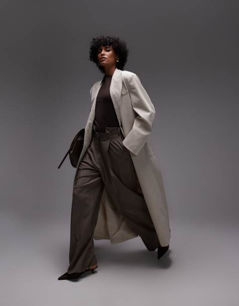 ASOS DESIGN longline duster blazer in stone - view 1