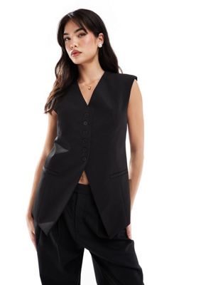 longline exaggerated shoulder vest in black
