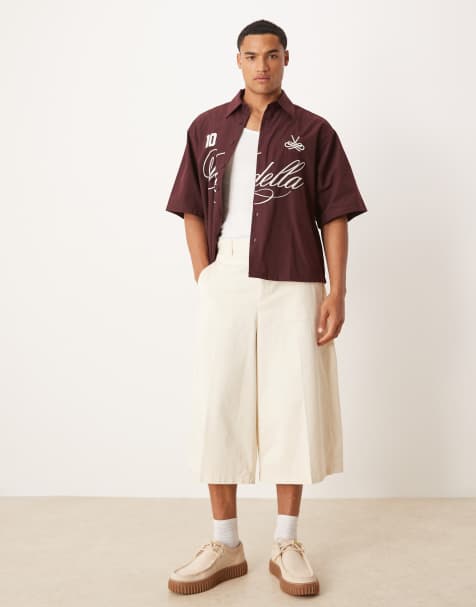 ASOS DESIGN longline extreme wide leg short in beige - view 1