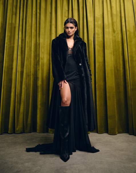 ASOS DESIGN longline faux fur car coat in black - view 1