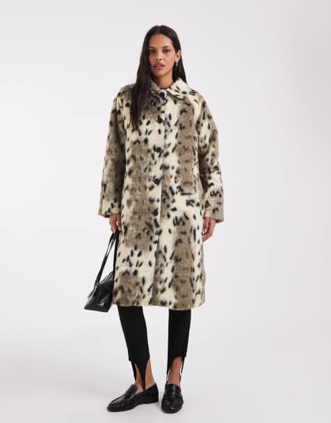 ASOS DESIGN longline faux fur car coat in white & black pony - view 1
