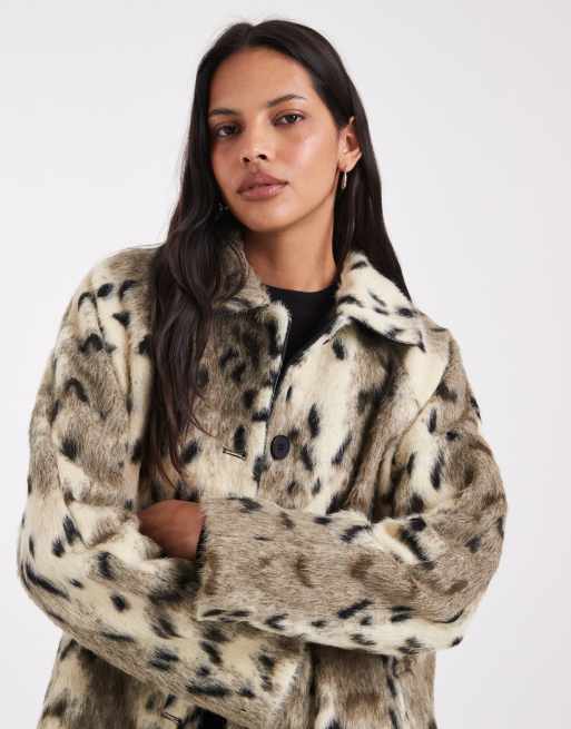 ASOS DESIGN longline faux fur car coat in white & black pony, 2 of 4