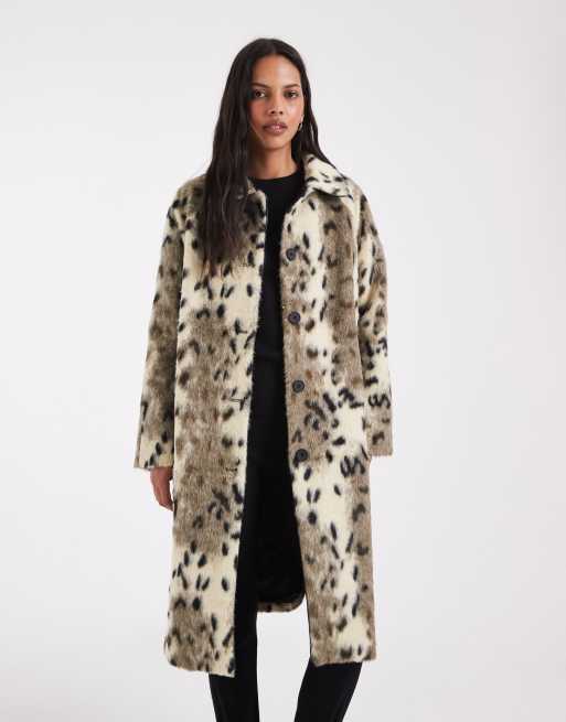 ASOS DESIGN longline faux fur car coat in white & black pony, 3 of 4