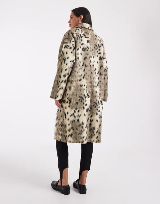 ASOS DESIGN longline faux fur car coat in white & black pony, 4 of 4