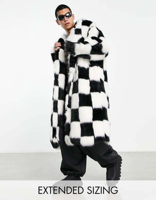 Checkered faux fur coat sale