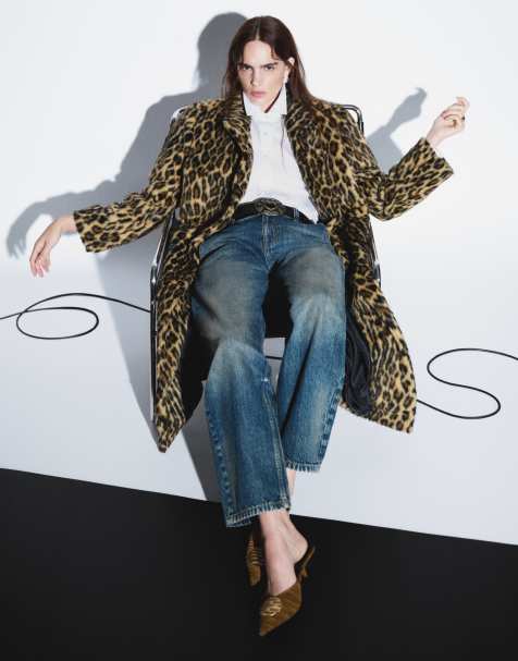 ASOS DESIGN longline faux fur dad coat in leopard - view 1