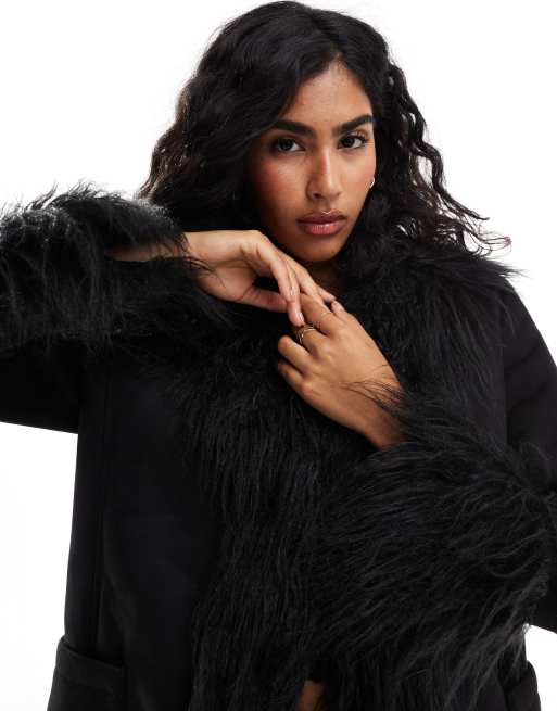 Asos black faux fur coat best sale