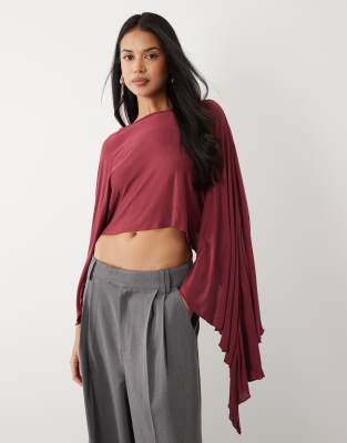 Asos Design Longline Flare Sleeve Cape Top In Burgundy