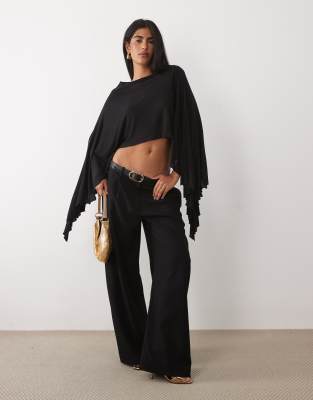 Asos Design Longline Flare Sleeve Cape Top In Black