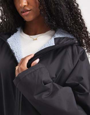 Asos Design Longline Fleece Lined Rain Coat In Black