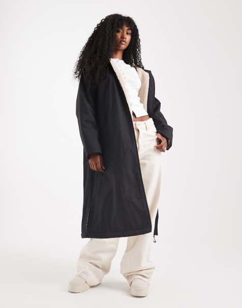 ASOS DESIGN longline fleece lined rain coat in black - view 1