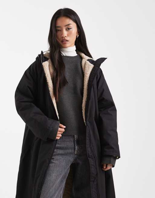 ASOS DESIGN longline fleece lined rain coat in black