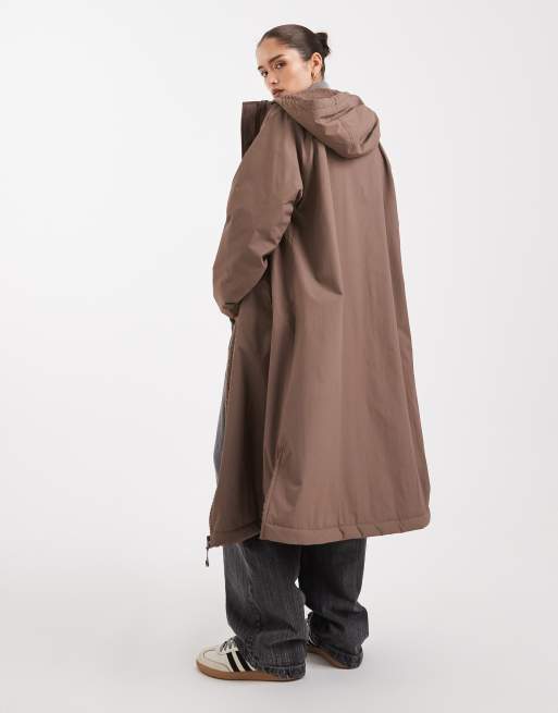 ASOS DESIGN longline fleece lined rain coat in mushroom