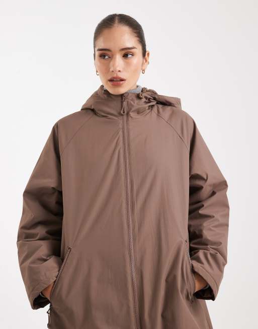 ASOS DESIGN longline fleece lined rain coat in mushroom