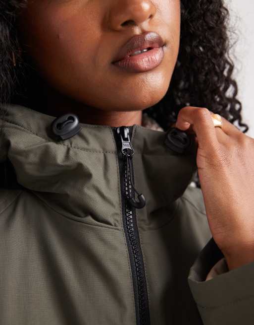 ASOS DESIGN longline fleece lined rain coat in olive