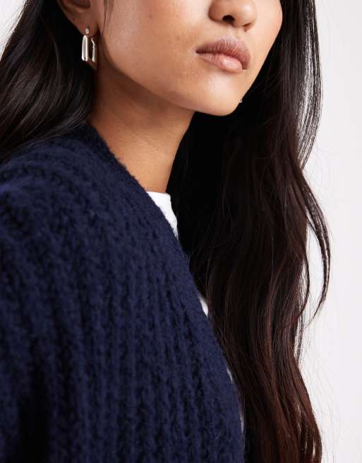 ASOS DESIGN longline fluffy edge to edge cardigan in navy, 3 of 4