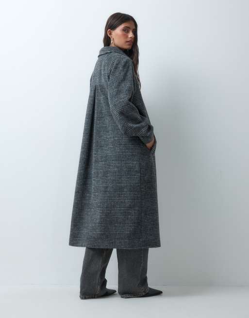 ASOS DESIGN longline formal brushed top collar car coat in pow check, 2 of 4