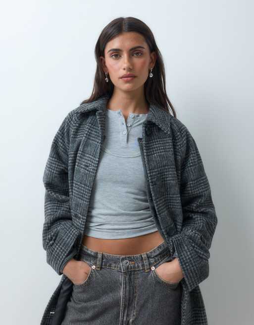 ASOS DESIGN longline formal brushed top collar car coat in pow check, 3 of 4