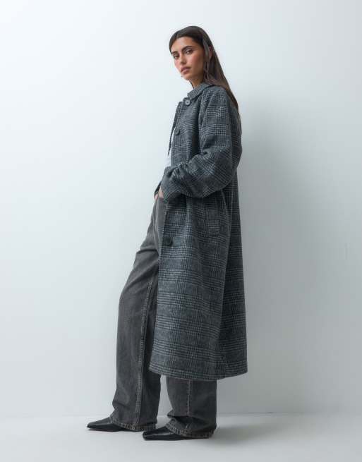 ASOS DESIGN longline formal brushed top collar car coat in pow check, 4 of 4