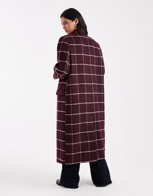 ASOS DESIGN longline formal coat in burgundy plaid