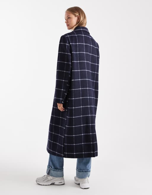 ASOS DESIGN longline formal coat in navy check, 2 of 4