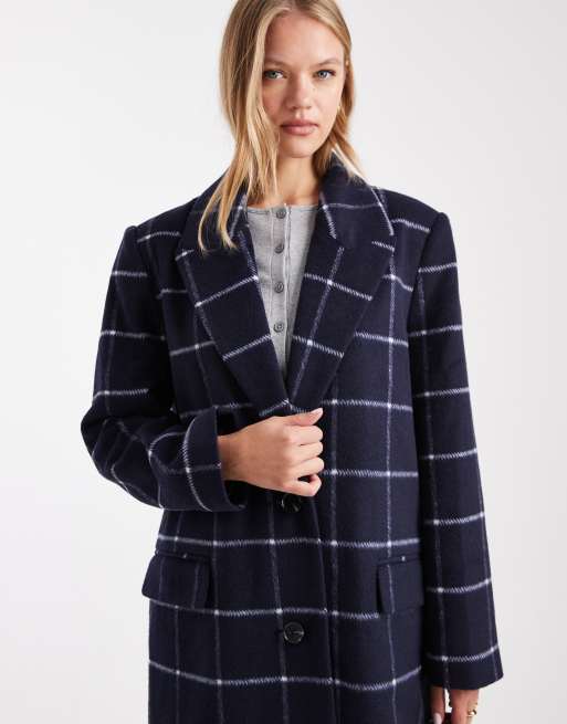 ASOS DESIGN longline formal coat in navy check, 3 of 4
