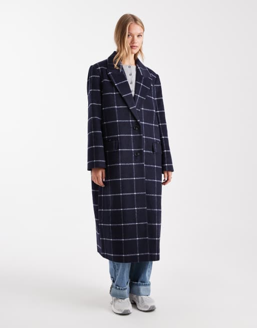 ASOS DESIGN longline formal coat in navy check, 4 of 4