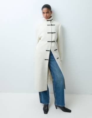 Asos Design Longline Formal Coat With Frog Closure Trims In Multi