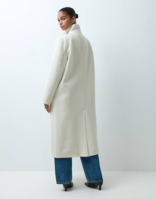 ASOS DESIGN longline formal coat with frog closure trims in cream, 3 of 5