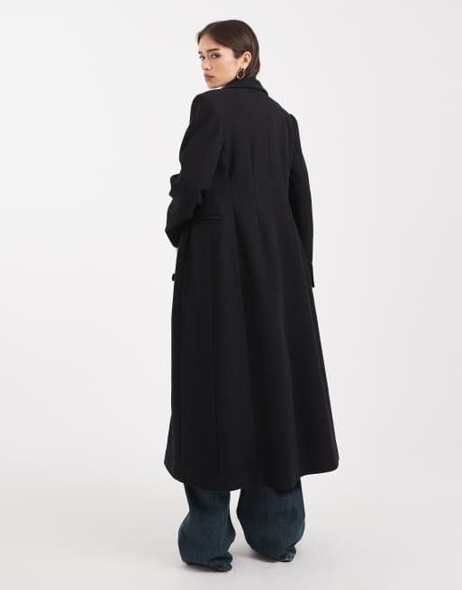 ASOS DESIGN - Nette lange jas met ingenomen taille in marineblauw