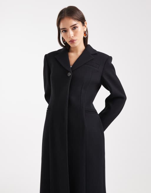 ASOS DESIGN - Nette lange jas met ingenomen taille in marineblauw