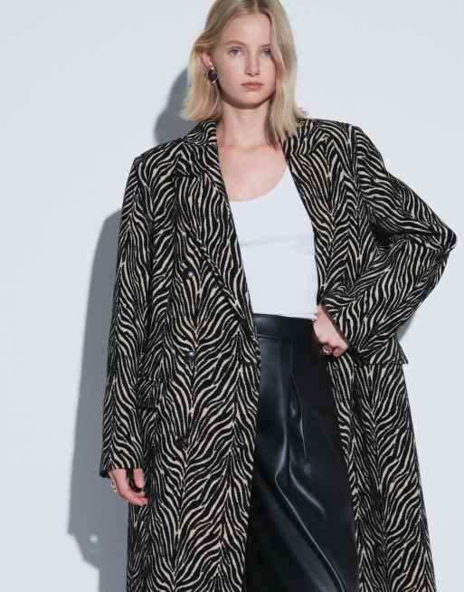 ASOS DESIGN longline formal dad coat in jaquard zebra, 2 of 6