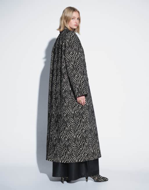 ASOS DESIGN longline formal dad coat in jaquard zebra, 4 of 6