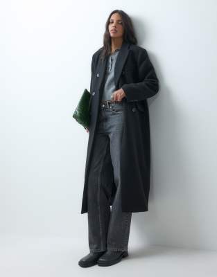 Asos Design Longline Formal Dad Coat With Wool In Black