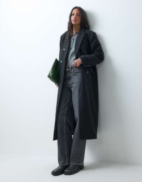 ASOS DESIGN longline formal dad coat with wool in black - view 1