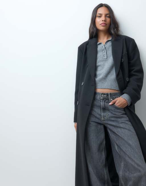 ASOS DESIGN longline formal dad coat with wool in black, 3 of 4