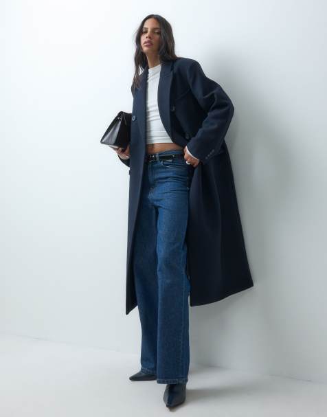 ASOS DESIGN longline formal dad coat with wool in navy - view 1