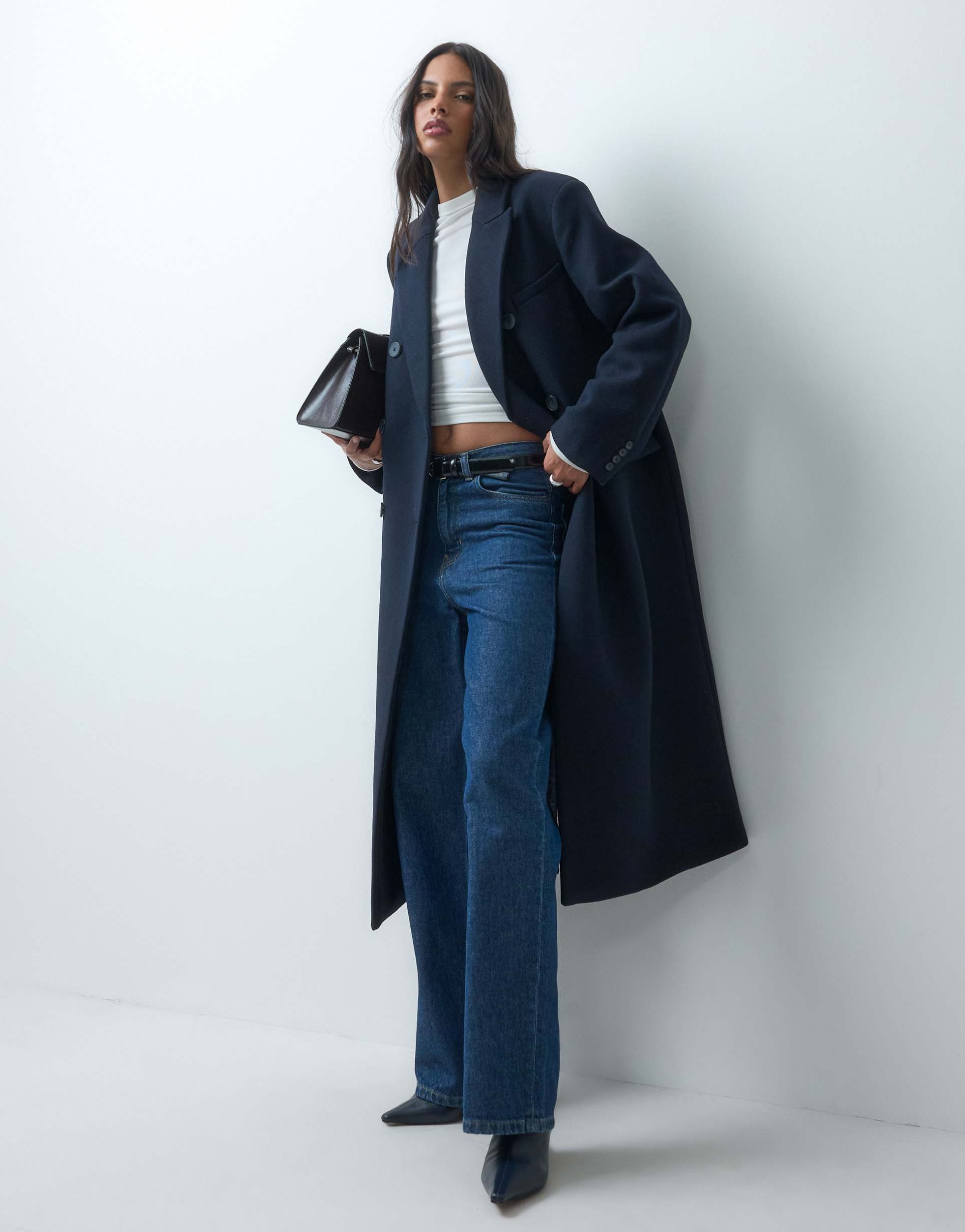 ASOS DESIGN longline formal dad coat with wool in navy
