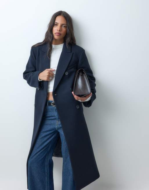 ASOS DESIGN longline formal dad coat with wool in navy, 2 of 4