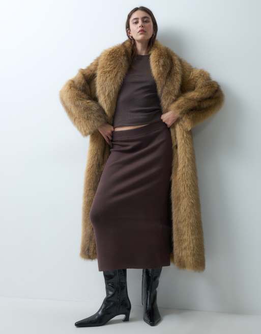 ASOS DESIGN longline frakke med ståkrave i imiteret pels og orange stribe, 2 af 4