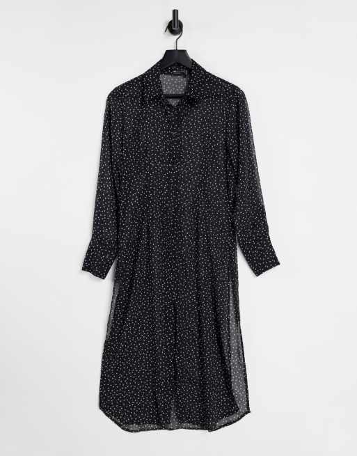 ASOS DESIGN - Longline gennemsigtig skjorte med slidser i prikket print