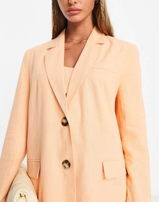 ASOS DESIGN - Longline habitblazer i ferskenfarvet hør, 2 af 4