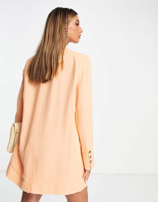 ASOS DESIGN - Longline habitblazer i ferskenfarvet hør, 3 af 4