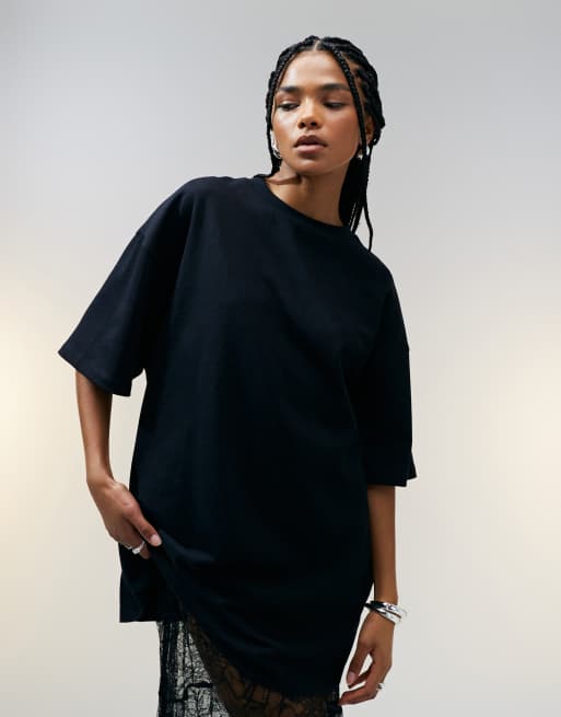 ASOS DESIGN longline heavyweight oversized t-shirt in black