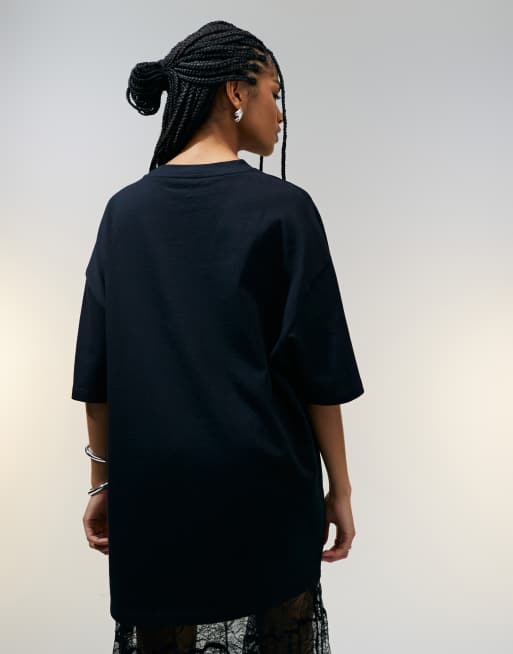 ASOS DESIGN longline heavyweight oversized t-shirt in black