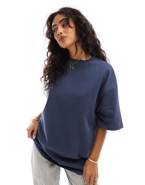 ASOS DESIGN longline heavyweight oversized t-shirt in navy - view 1