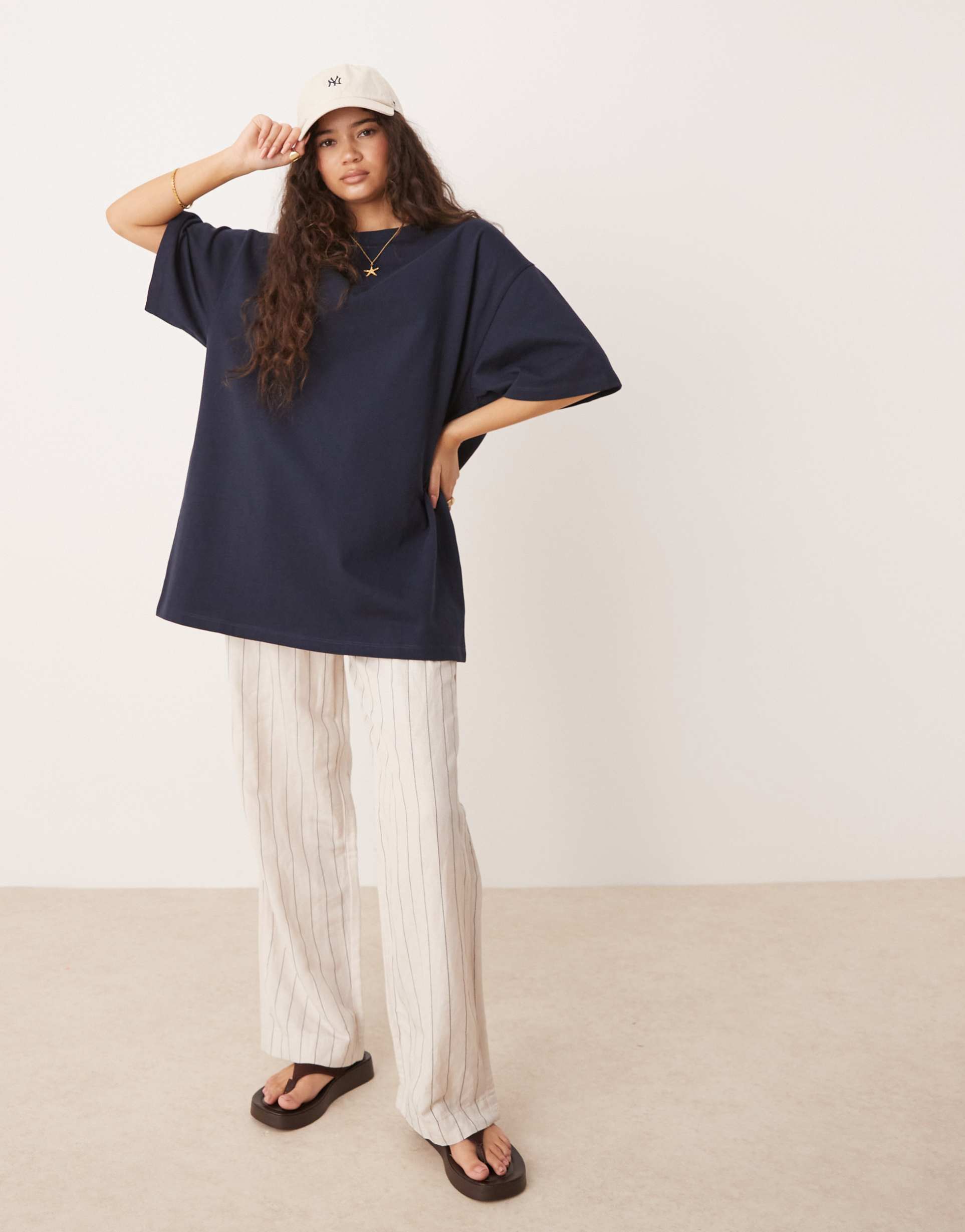 asos design longline heavyweight oversized t-shirt in navy