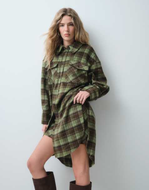 ASOS DESIGN Longline-Hemd-Kombiteil in grün kariert - view 1