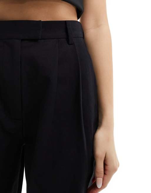 ASOS DESIGN longline high waisted shorts with linen in black