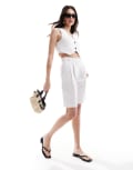 [ASOS DESIGN] ASOS DESIGN longline high waisted tailored shorts with linen in white 18 White